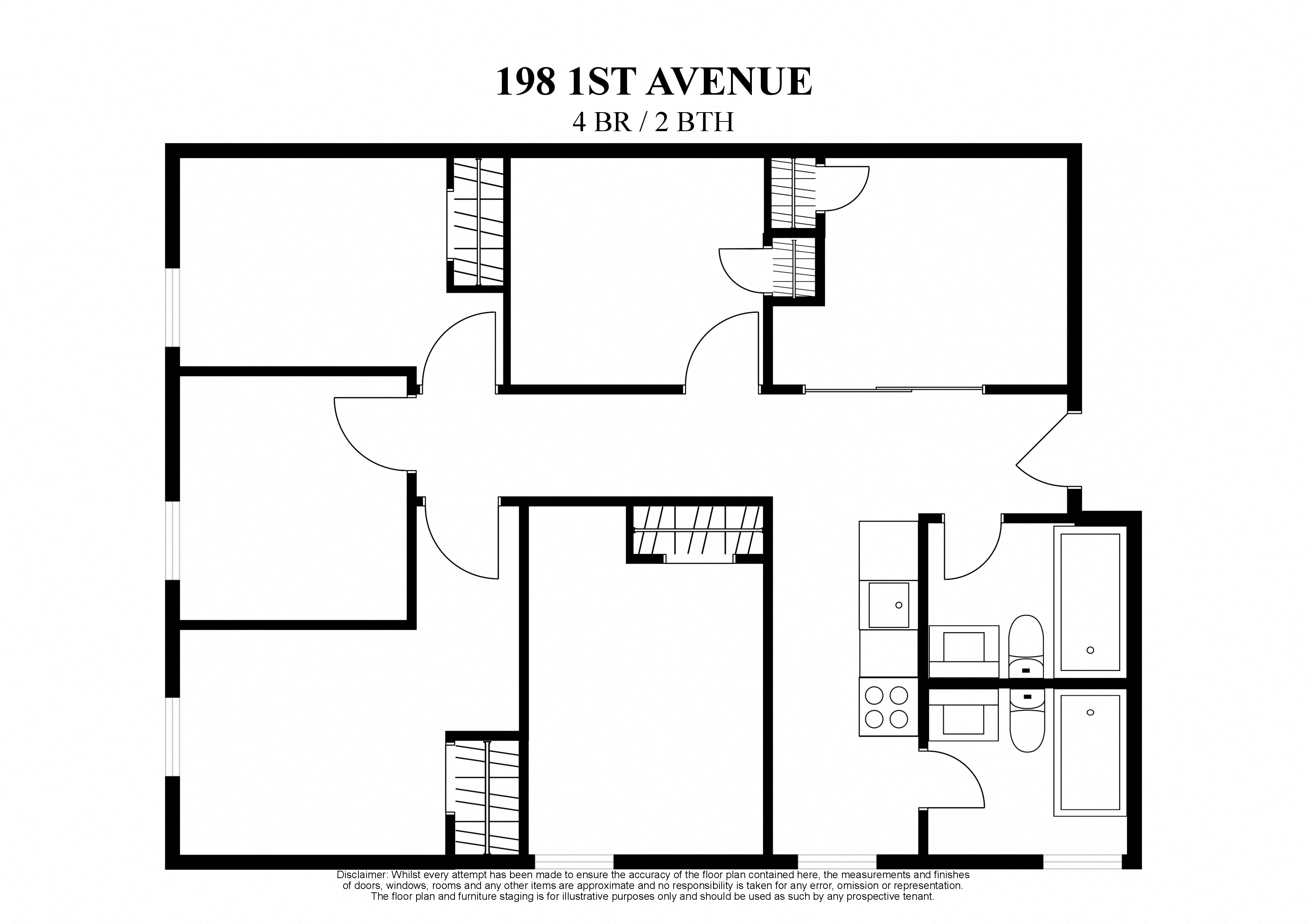 2D floor plan for 4 bedroom 2 bathroom at 198 first avenue New York
